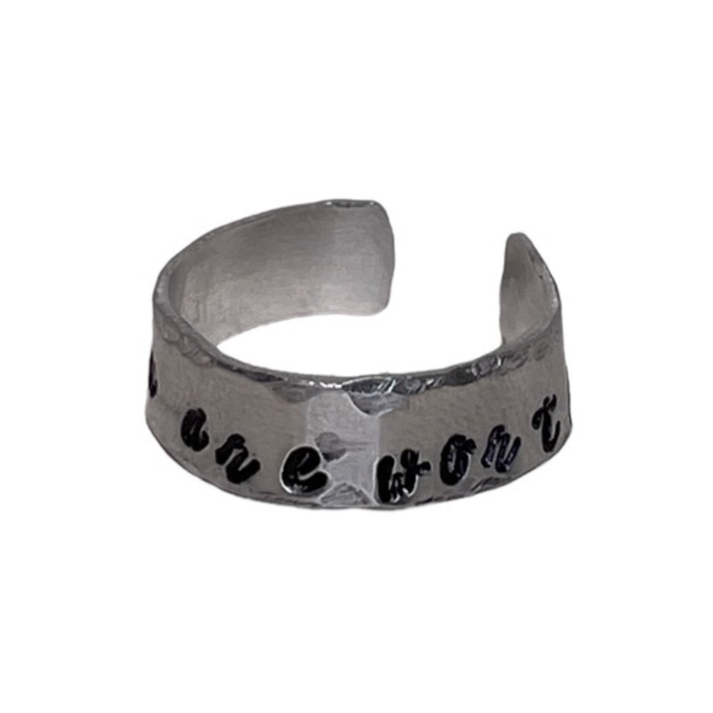 Handmade 9/10 stamped motivational & hearts hypoallergenic adjustable‎ cuff ring